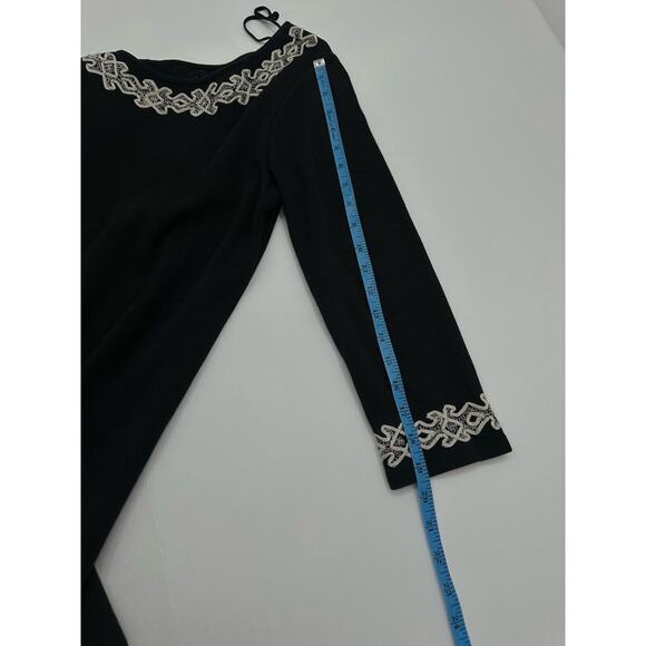 Free People Stretch Knit Backless Sheath Dress Embroidered Black Large Fitted - Picture 9 of 12